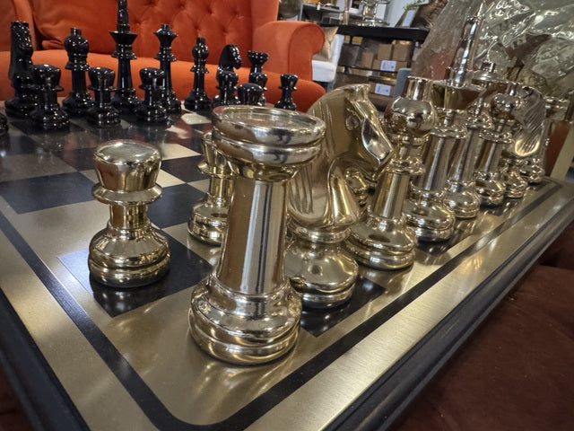 Schachbrett Gold-schwarz, Schachspiel Gold, Maße: 61x61 cm