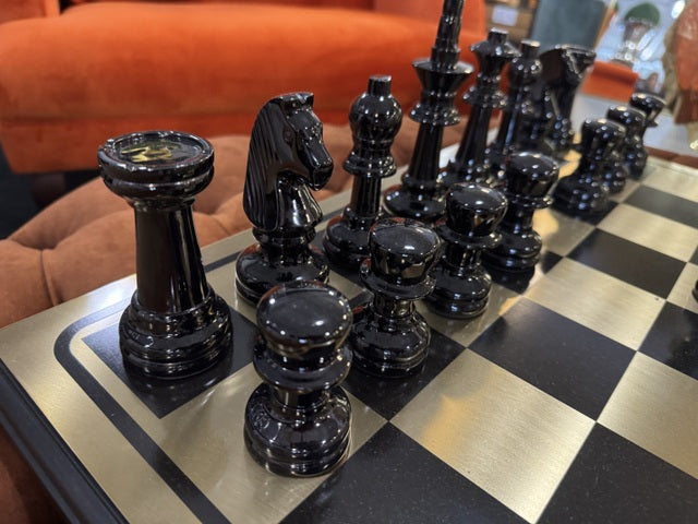 Schachbrett Gold-schwarz, Schachspiel Gold, Maße: 61x61 cm