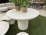 Runder Gartentisch weiß, Esstisch weiß rund, Gartentisch rund Kunststoffbeton weiß, Länge 120 cm