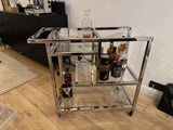 Servierwagen Silber Metall, Serviertisch Silber-Glas, Trolley Silber