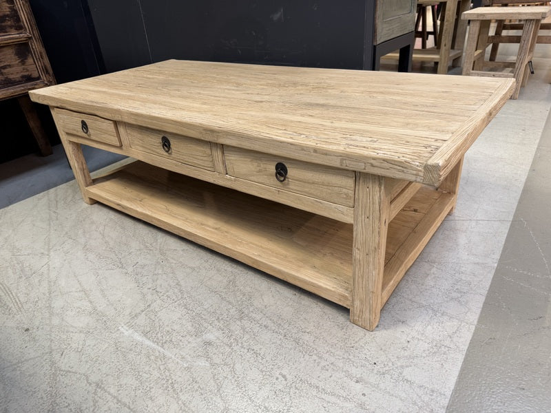 Altholz Couchtisch Naturholz, Couchtisch mit Schubladen Altholz, Länge150 cm