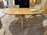 Esstisch rund ausziehbar Eiche massiv, runder Tisch ausziehbar Eiche, ausziehbarer Tisch rund Eiche, Länge 105-145 cm (Tischgestell Eiche massiv)