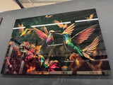 Bild bunte Vögel, Glas Bild bunt, Breite 160 cm