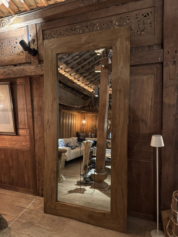 Wandspiegel Holz Teak, Spiegel Teakholz Landhaus,  Höhe 250 cm