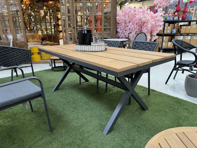 Gartentisch Aluminium braun-anthrazit, Gartentisch Teakholz grau-braun, Länge 180 cm