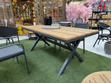 Gartentisch Aluminium braun-anthrazit, Gartentisch Teakholz grau-braun, Länge 180 cm