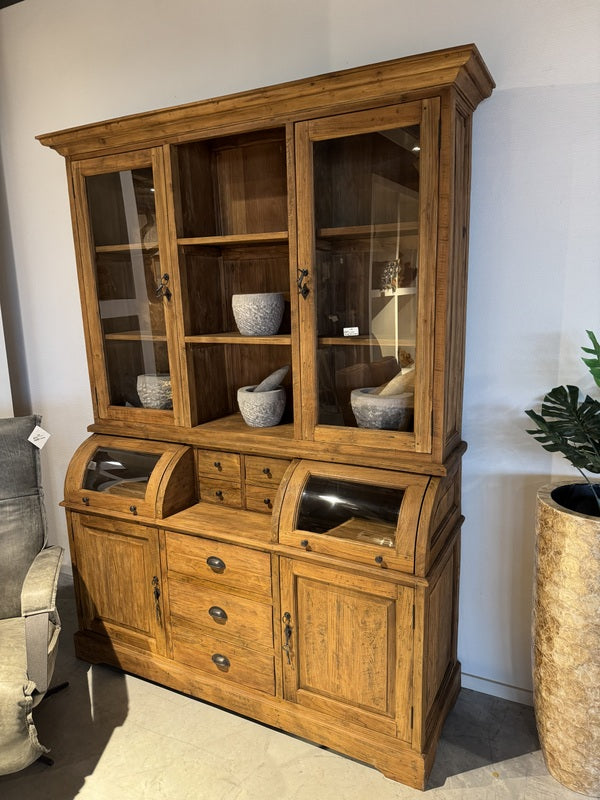 Vitrine Holz Teak, Geschirrschrank Teak, Breite 150 cm