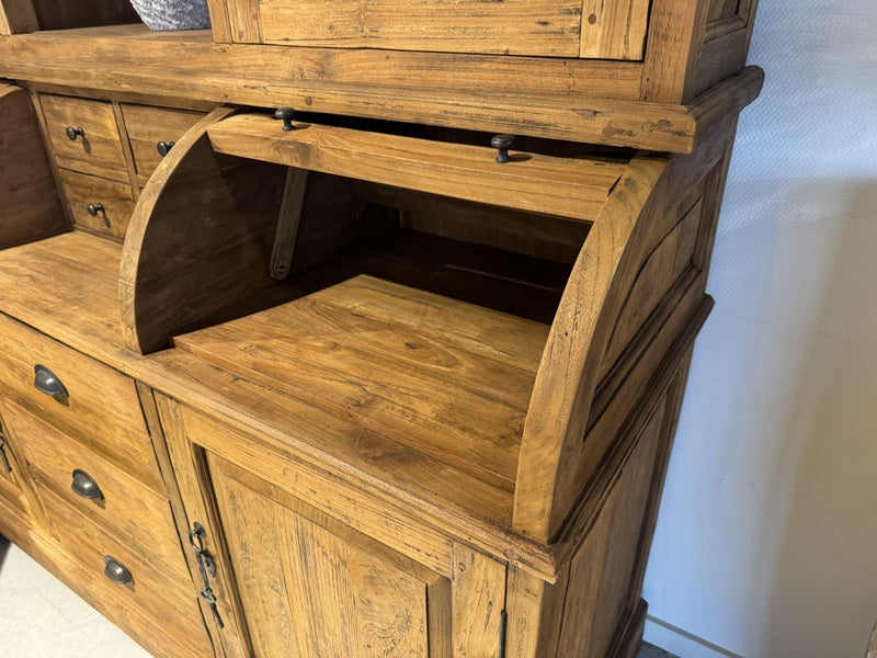 Vitrine Holz Teak, Geschirrschrank Teak, Breite 150 cm