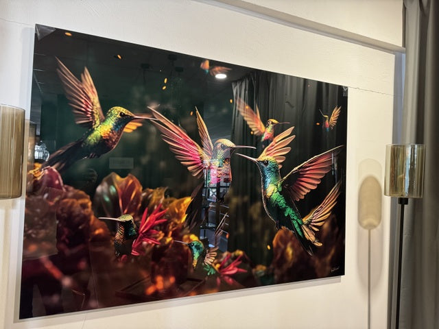 Bild bunte Vögel, Glas Bild bunt, Breite 160 cm