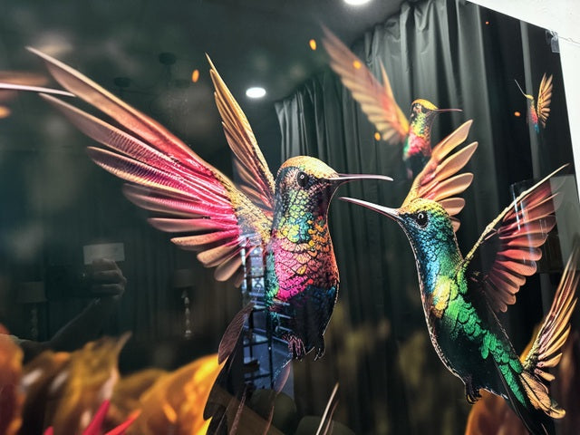 Bild bunte Vögel, Glas Bild bunt, Breite 160 cm