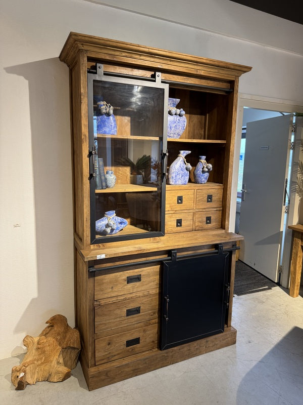 Vitrine Holz Teak, Geschirrschrank Teak, Breite 100 cm