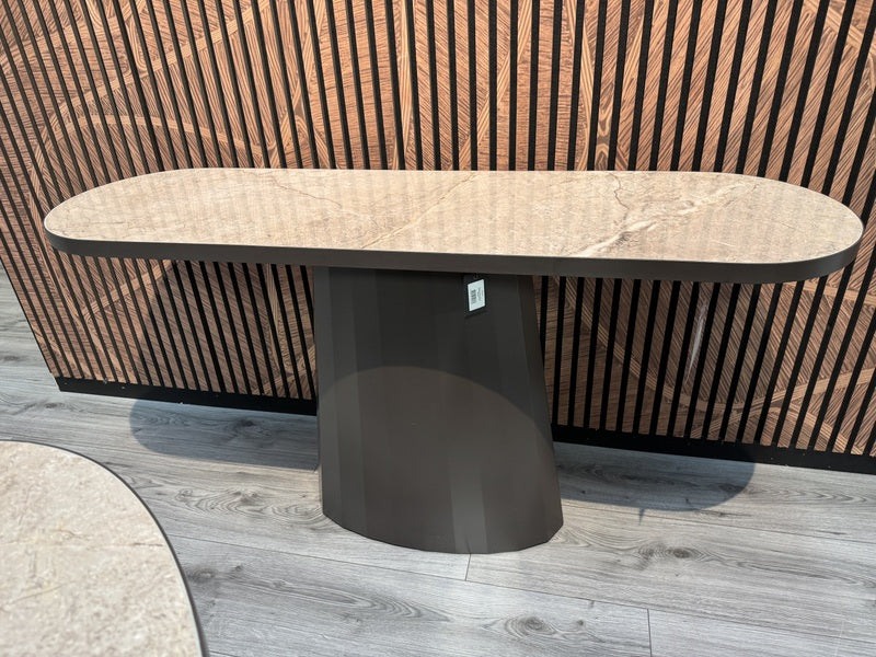 Konsole oval grau-braun Keramik-Metall, ovaler Wandtisch Keramik braun-grau, Länge 140 cm