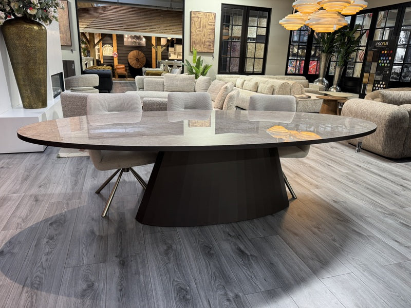 Esstisch oval Metall-Keramik, ovaler Tisch&nbsp; braun-grau, Breite 280 cm