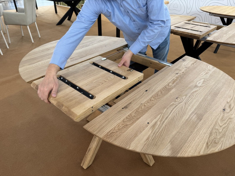Esstisch rund ausziehbar Eiche, Tisch ausziehbarer rund, Tisch rund Eiche, Länge 120-170 cm