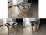 Hocker aufklappbar, Hocker aus Stoff und Holz, Farbe schwarz-weiß
