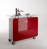 Office Bar auf Rollen, mobile Coffe Bar Hochglanz lackiert, Farbe Rot, Breite 140 cm