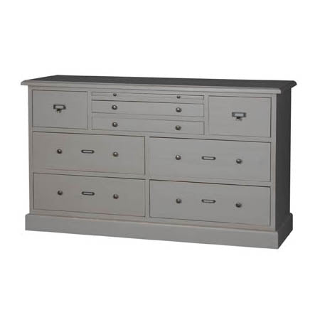 Sideboard grau im Landhausstil, Kommode mit acht Schubladen Massivholz grau