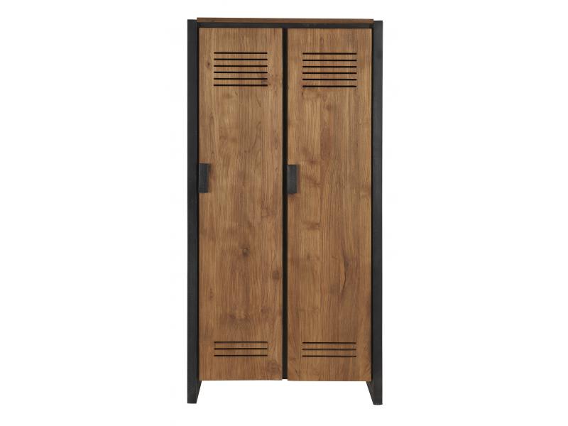 Schrank im Industriedesign, Kleiderschrank  aus Metall und Holz, Breite 80 cm