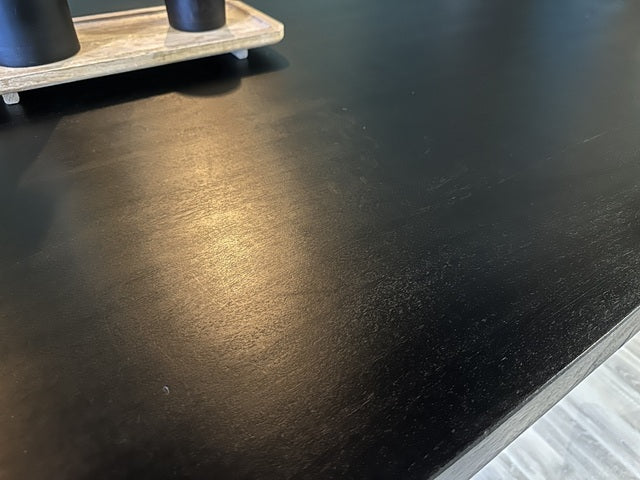 Schwarzer Tisch, Esstisch schwarz Industriedesign, Tisch schwarz Metall Holz, Breite 220 cm