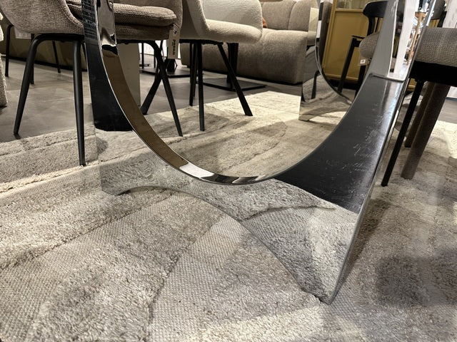 Esstisch oval, Tisch Silber-Gestell Tischplatte braun Eiche furniert, Länge 220 cm