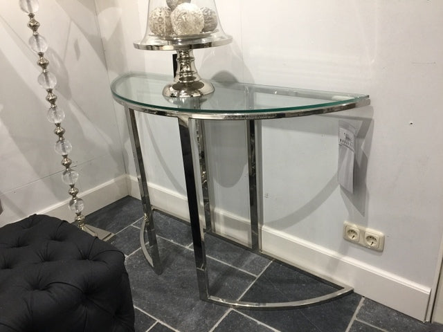 Konsole halbrund silber, Wandtisch Metall Glas verchromt, Breite 120 cm
