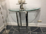 Konsole halbrund silber, Wandtisch Metall Glas verchromt, Breite 120 cm