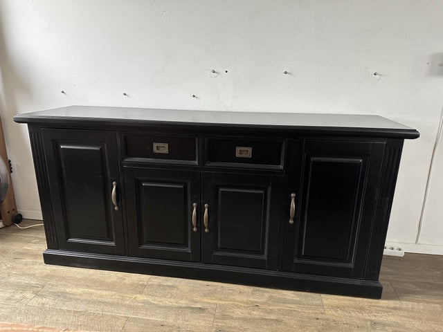 Sideboard schwarz Landhausstil, Anrichte schwarz Landhaus, Geschirrschrank schwarz, Breite 190 cm