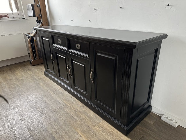 Sideboard schwarz Landhausstil, Anrichte schwarz Landhaus, Geschirrschrank schwarz, Breite 190 cm