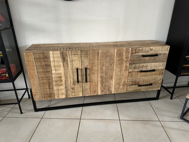 Sideboard Naturholz braun, Anrichte braun Naturholz, Kommode braun-schwarz, Breite 184 cm