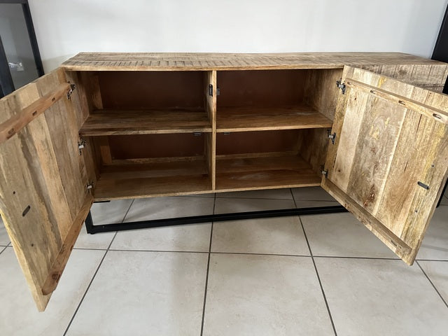 Sideboard Naturholz braun, Anrichte braun Naturholz, Kommode braun-schwarz, Breite 184 cm