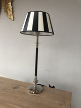 Tischlampe schwarz-Silber, Tischleuchte mit Lampenschirm weiß-schwarz, Höhe 65 cm