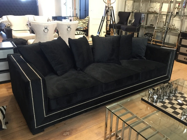 Sofa schwarz velvet, Sofa Ziernägel gepolstert, Breite 250 cm