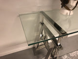 Konsole verchromt Glasplatte, Sideboard verchromt Metall und Glas, Wandtisch Silber mit Glas, Breite 200 cm