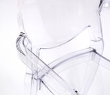 Design Stuhl mit Armlehne transparent mit Sitzkissen