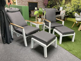 Set 3 teiliges Gartensessel weiß mit Fußhocker, Sessel weiß Rückenlehne verstellbar mit Hocker, Garten Beistelltisch weiß