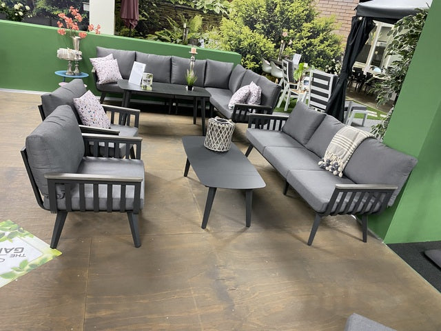 Set 4 teiliges Loungset, Gartensofa anthrazit, Gartensessel anthrazit, Gartentisch anthrazit Aluminium, Loungeset anthrazit