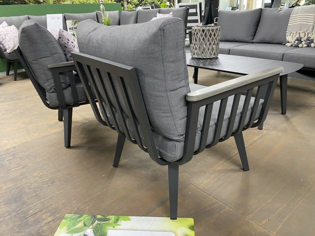 Set 4 teiliges Loungset, Gartensofa anthrazit, Gartensessel anthrazit, Gartentisch anthrazit Aluminium, Loungeset anthrazit