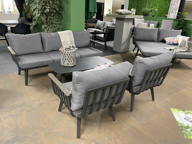 Set 4 teiliges Loungset, Gartensofa anthrazit, Gartensessel anthrazit, Gartentisch anthrazit Aluminium, Loungeset anthrazit