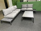 Set 4 teiliges Loungsofa grau anthrazit, Gartensofa anthrazit, Gartentisch anthrazit Aluminium, Loungeset grau-anthrazit