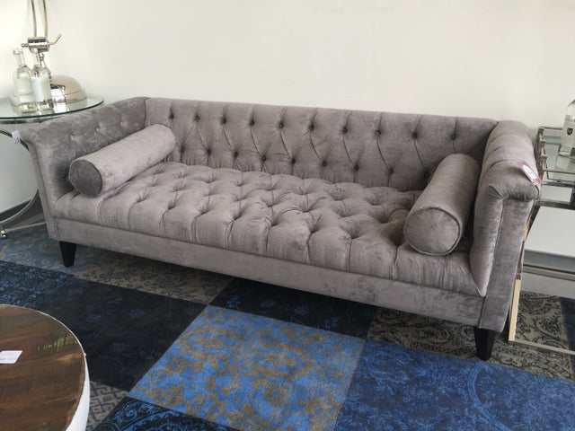 Sofa Velour grau, Sofa Chesterfield grau, Breite 210 cm