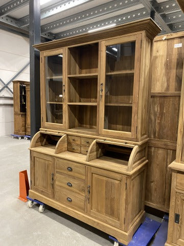 Vitrine Landhaus, Buffetschrank Teakholz, Geschirrschrank Teak, Schrank Massivholz Teak, Breite 160 cm