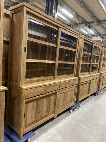 Vitrine Teak, Buffetschrank Teakholz, Geschirrschrank Teak, Schrank Massivholz Teak, Breite 200 cm