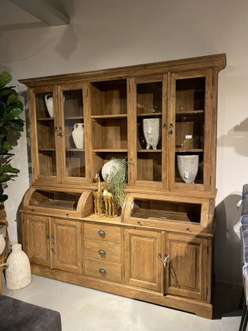 Vitrine Landhaus, Buffetschrank Teakholz, Geschirrschrank Teak, Schrank Massivholz Teak, Breite 215 cm