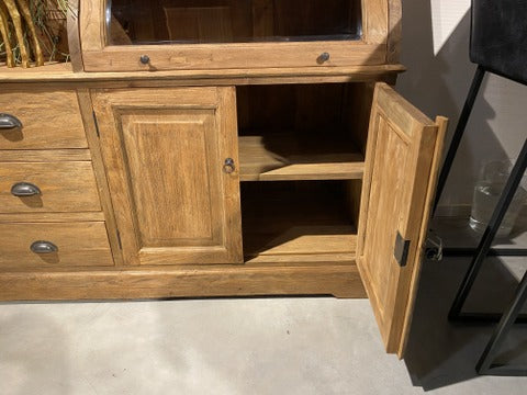 Vitrine Landhaus, Buffetschrank Teakholz, Geschirrschrank Teak, Schrank Massivholz Teak, Breite 215 cm