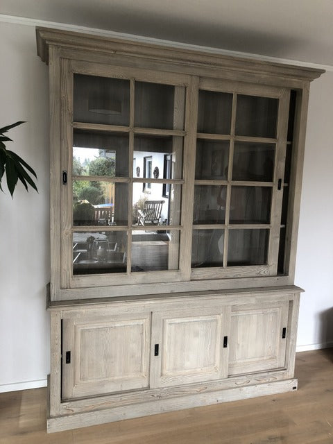 Vitrine Landhaus, Geschirrschrank Massivholz Landhausstil, Küchenschrank Landhaus, Breite 185 cm