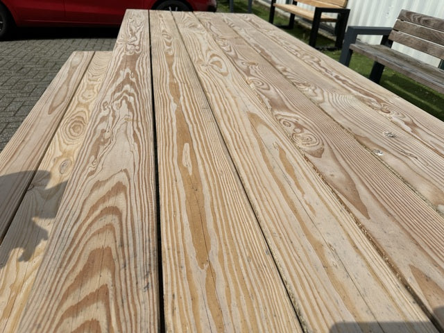 Gruppensitzbank Naturholz-schwarz, Sitzgruppe schwarz, Picknick Sitzgruppe Massivholz, Gartentisch mit Bank Holz, Picknickbank Holz, Breite 220 cm