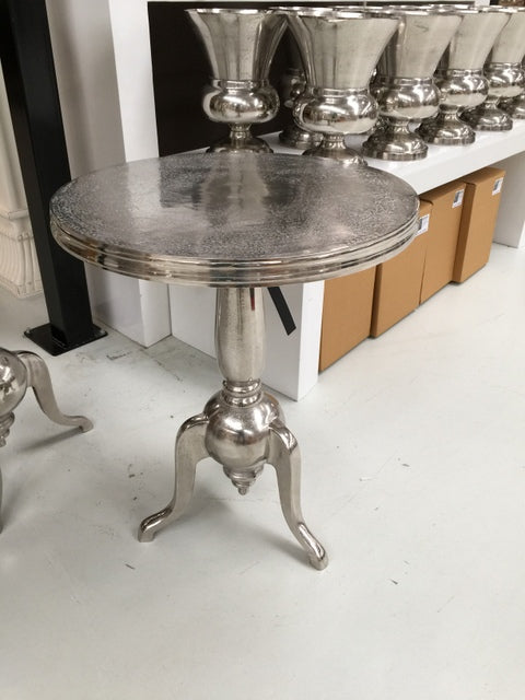 Bistrotisch Metall silber, Metall Tisch rund aus Aluminium poliert