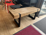 Bank Teakholz Industriedesign, Sitzbank Teak Industriedesign Metall Gestell, Bank Holz Teak, Breite 200 cm