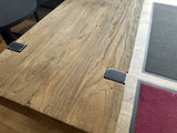 Bank Teakholz Industriedesign, Sitzbank Teak Industriedesign Metall Gestell, Bank Holz Teak, Breite 200 cm