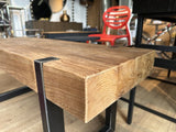 Bank Teakholz Industriedesign, Sitzbank Teak Industriedesign Metall Gestell, Bank Holz Teak, Breite 200 cm